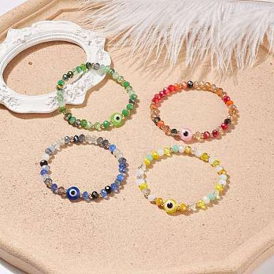 Glass & Resin Evil Eye Beaded Stretch Bracelet for Women BJEW-JB08599-1