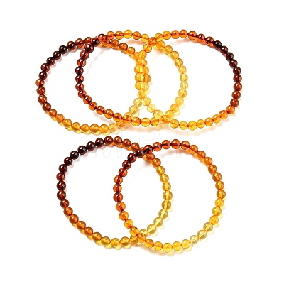 Dyed Gradient Color Natural Amber Round Beaded Stretch Bracelets BJEW-Q999-F-01-1