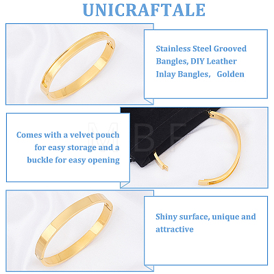 1Pc Stainless Steel Grooved Bangles STAS-UN0042-51G-1