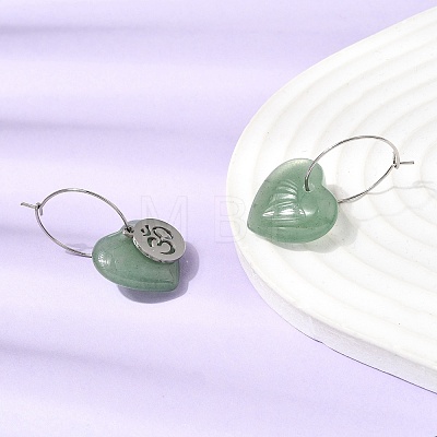 Natural Green Aventurine & 304 Stainless Steel Hoop Earrings for Women EJEW-G475-04P-04-1