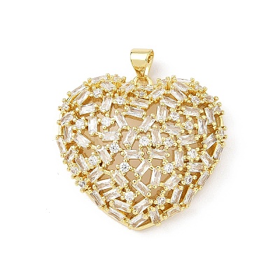 Brass Micro Pave Clear Cubic Zirconia Pendants KK-B141-03G-01-1