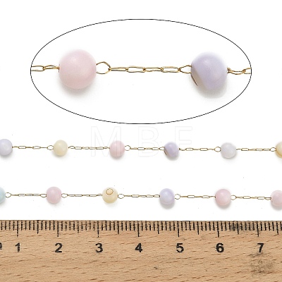 Handmade 304 Stainless Steel Dyed Shell Beads Round Link Chains CHS-B011-03A-G-1