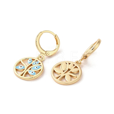 Tree with Evil Eye Real 18K Gold Plated Brass Dangle Leverback Earrings EJEW-Q797-19G-02-1