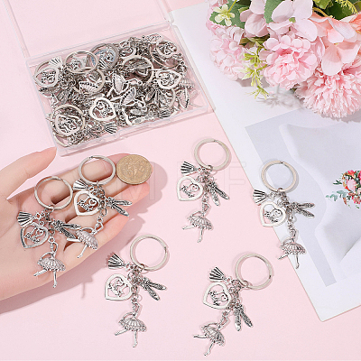 20Pcs Alloy Ballet Shoes & Dancing Girl & Heart Keychains KEYC-SC00043-1