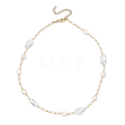 Natural Baroque Keshi Pearl Nuggets & Glass Seed Beaded Necklaces for Women NJEW-JN06067-1