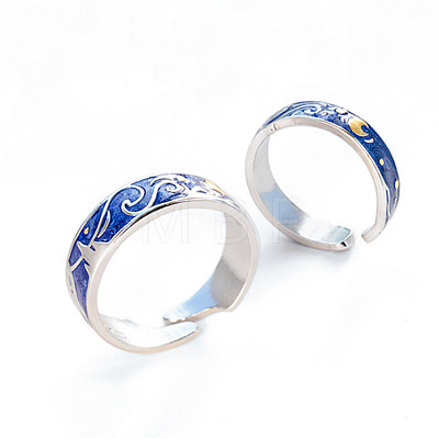2Pcs Alloy Enamel Cuff Open Rings for Couple WGE1F67-02-1