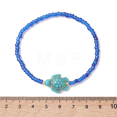 8Pcs Glass Seed Beaded & Synthetic Turquoise Turtle Beaded Stretch Bracelets Set for Women BJEW-MZ00319-1