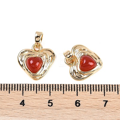 Brass Pave Natural Carnelian(Dyed & Heated) Heart Charms KK-U043-51G-01-1