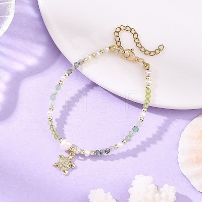 Gradient Natural Peridot & Moss Agate & Green Aventurine Faceted Round Beaded Necklaces with Natural Pearl BJEW-JB14399-01-1