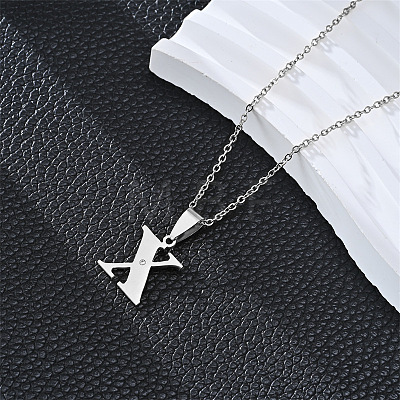 201 Stainless Steel Crystal Rhinestone Initial Pendant Necklaces FS-WG28760-26-1