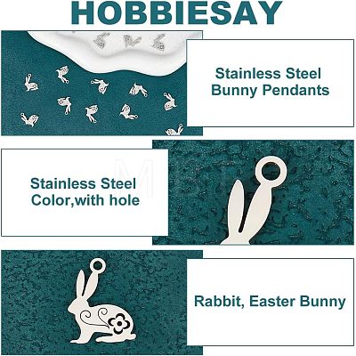 20Pcs 201 Stainless Steel Bunny Pendants STAS-HY0001-02P-1