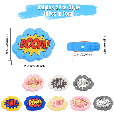 CHGCRAFT 18Pcs 9 Style Cloud with Word Food Grade Eco-Friendly Silicone Beads SIL-CA0002-76-1