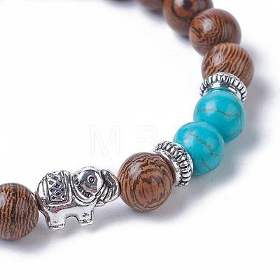 Dyed Wood Round Beads Stretch Bracelets BJEW-JB04839-1