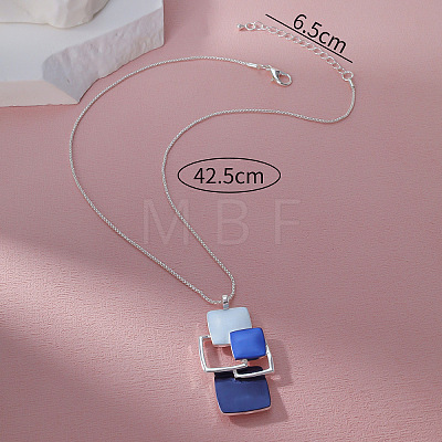 Multi Square Brass Blue Enamel Pendant Necklaces for Women FS-WG21173-01-1