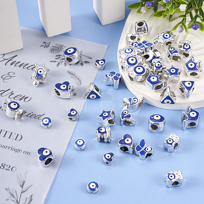 52Pcs 13 Styles Blue Evil Eye Resin European Beads RESI-TA0002-15-1