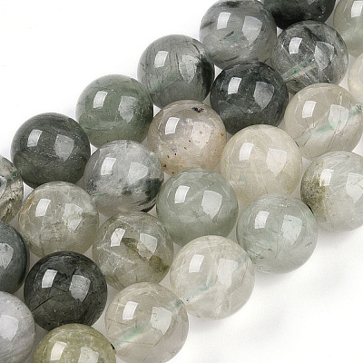 Natural Green Rutilated Quartz Round Beads Strands G-T140-10mm-02-1