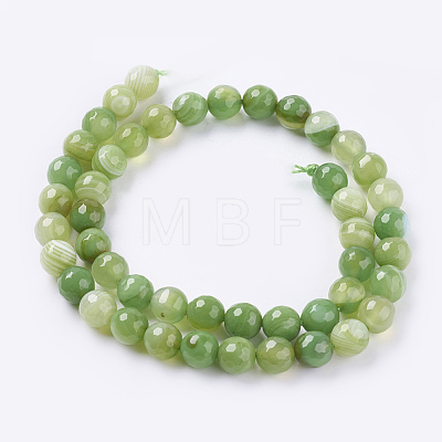 Faceted Round Dyed Natural Striped Agate/Banded Agate Beads Strands G-G581-8mm-M-1