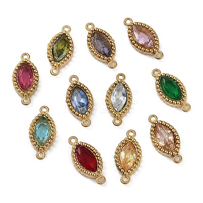 Ion Plating(IP) 304 Stainless Steel Cubic Zirconia Horse Eye Links Connector Charms X-STAS-K256-21G-1