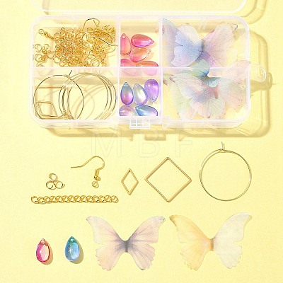 DIY Polyester Butterfly & Stainless Steel Dangle Earring Making Kits DIY-FS0006-32-1