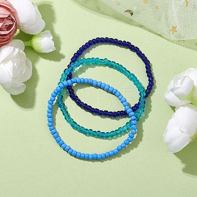 3Pcs 3 Colors Glass Seed Beaded Stretch Bracelet Sets BJEW-JB10529-02-1