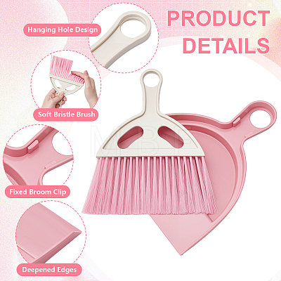 12 Bags 3 Colors Plastic & Nylon Mini Broom Brush and Dustpan Set AJEW-GO0004-69-1