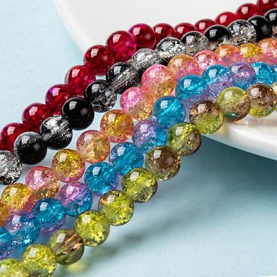 Two Tone Crackle Glass Beads Strands CCG-Q002-8mm-M-1
