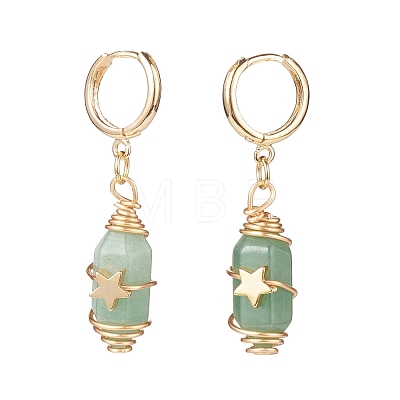Gemstone Bullet with Star Dangle Hoop Earrings EJEW-JE05003-1