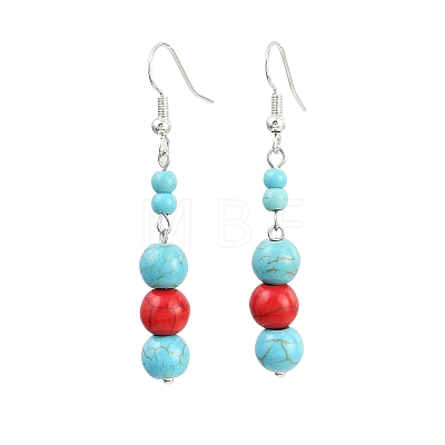 Brass Synthetic Turquoise Dangle Earrings EJEW-JE06589-03-1