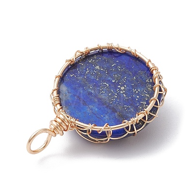 Natural Lapis Lazuli Dyed Copper Wire Wrapped Pendants PALLOY-JF02436-03-1