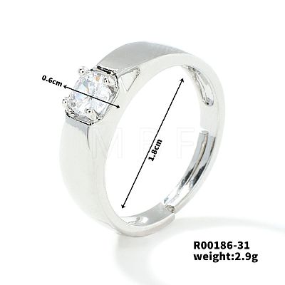 Fashionable Unisex Brass Micro Pave Clear Cubic Zirconia Adjustable Rings VA2990-4-1