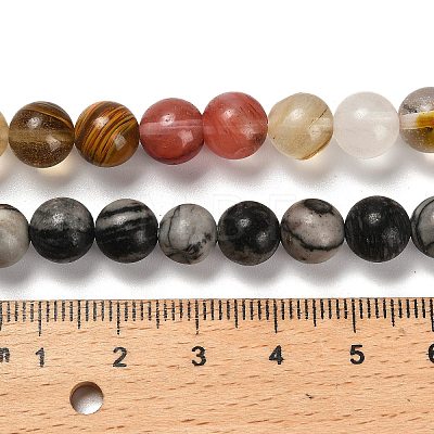 Natural Wood Lace Stone/Blue Spot Jasper/Black Netstone/Opal/Cherry Blossom Glass Beads Strands G-P562-C-02-1