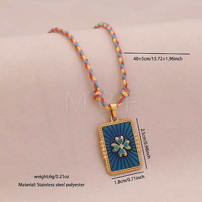 304 Stainless Steel Enamel Rectangle Medal with Clover Pendnat Necklaces FS-WGFFC06-05-1