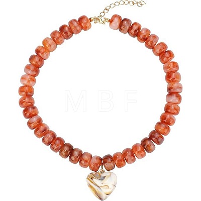 Resin and Plastic Heart Pendant Rondelle Beaded Necklaces with Alloy End Chains FS-WG415CE-01-1
