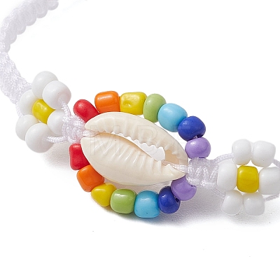 Cowrie Shell & Glass Seed Braided Bead Bracelets BJEW-JB11081-1