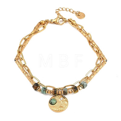 Bohemian 304 Stainless Steel Chain & Natural & Synthetic Gemstone Beads Double Layers Bracelets BJEW-C150-01D-G-1