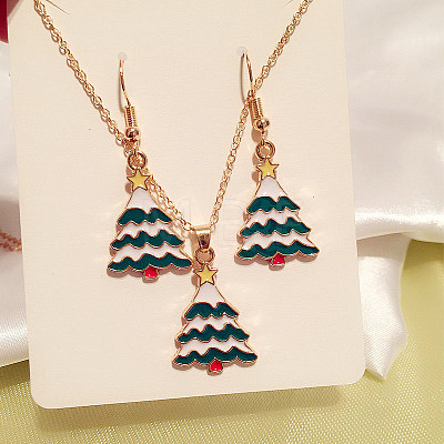 Christmas Tree Alloy Enamel Pendant Necklaces & Dangle Earrings Sets WG2E782-03-1