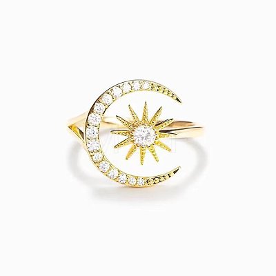 Moon & Sun 925 Sterling Silver Micro Pave Clear Cubic Zirconia Cuff Rings FS-WG70442-02-1