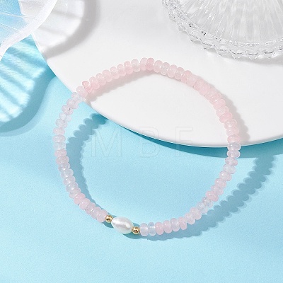 Natural Rose Quartz & Cultured Freshwater Pearl Beads Stretch Bracelets for Women BJEW-JB13473-01-1