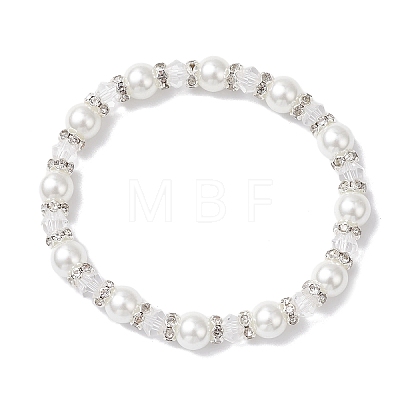 Pearlized Glass Pearl Round Beads Stretch Bracelets for Women BJEW-JB12740-1