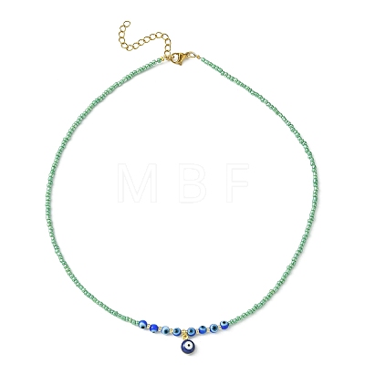 Lampwork Evil Eye Pendant Necklace with Glass Seed Beaded Chains for Women NJEW-JN04419-1