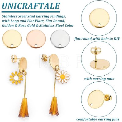 Unicraftale PVD Vacuum Plating 304 Stainless Steel Stud Earring Findings STAS-UN0002-42-1