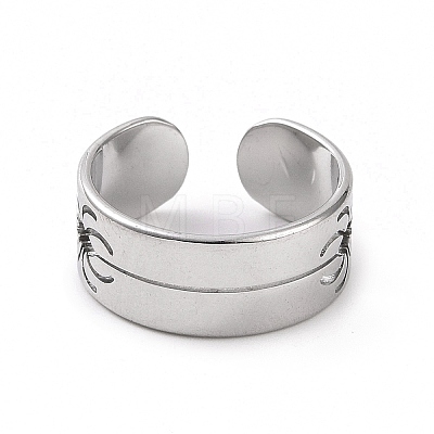 304 Stainless Steel Hollow Out Spider Open Cuff Ring for Women RJEW-C053-03P-1