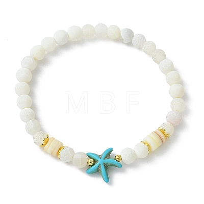Natural Weathered Agate & Synthetic Turquoise Beaded Stretch Bracelets Set for Women Men BJEW-JB13760-01-1