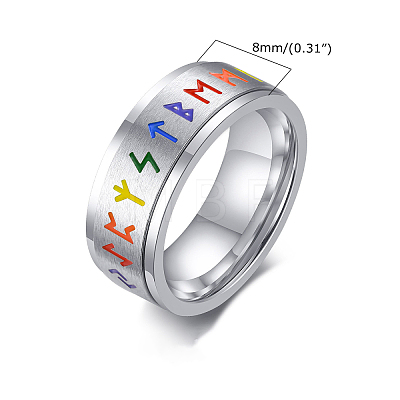 Rainbow Color Pride Flag Rune Words Odin Norse Viking Amulet Enamel Rotating Ring RABO-PW0001-037D-1