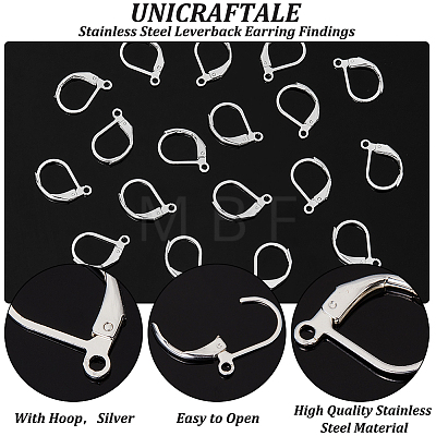Unicraftale 40Pcs 304 Stainless Steel Leverback Earring Findings STAS-UN0041-87-1