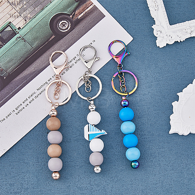 3Pcs 3 Color Metal Bar Beadable Keychain for Jewelry Making DIY Crafts KEYC-FH0001-41-1