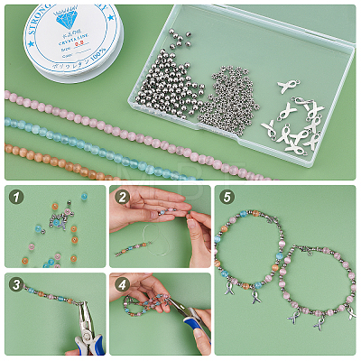 CHGCRAFT DIY Awareness Ribbon Charm Bracelet Making Kit DIY-CA0003-73-1
