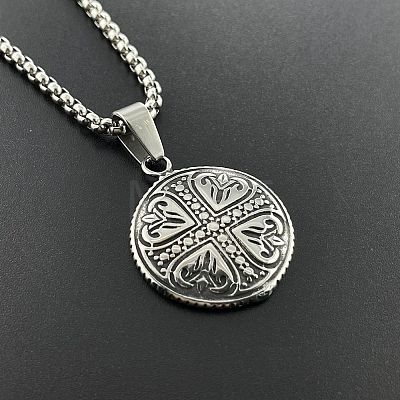 Punk Style 304 Stainless Steel Heart Cross Pendant Necklaces Vintage Trendy Men 304 Stainless Steel Jewelry TC5378-1