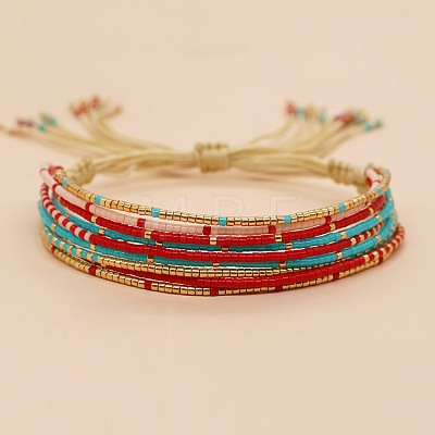 Bohemian Cylinder Glass Seed Beaded Multi-strand Braided Bead Bracelets GU1011-4-1