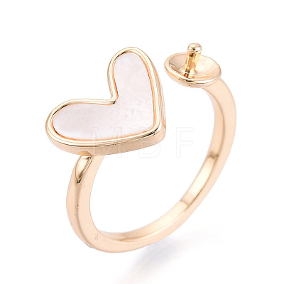 Heart Brass Shell Cuff Ring Settings KK-T076-74G-1